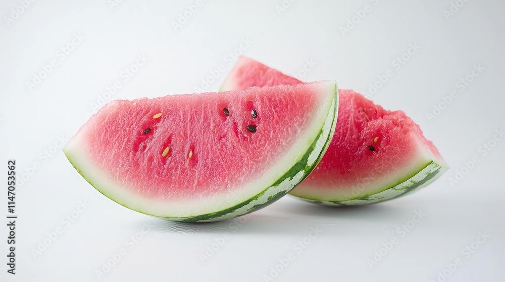 Three juicy watermelon slices on white background. Three juicy watermelon slices on white background.