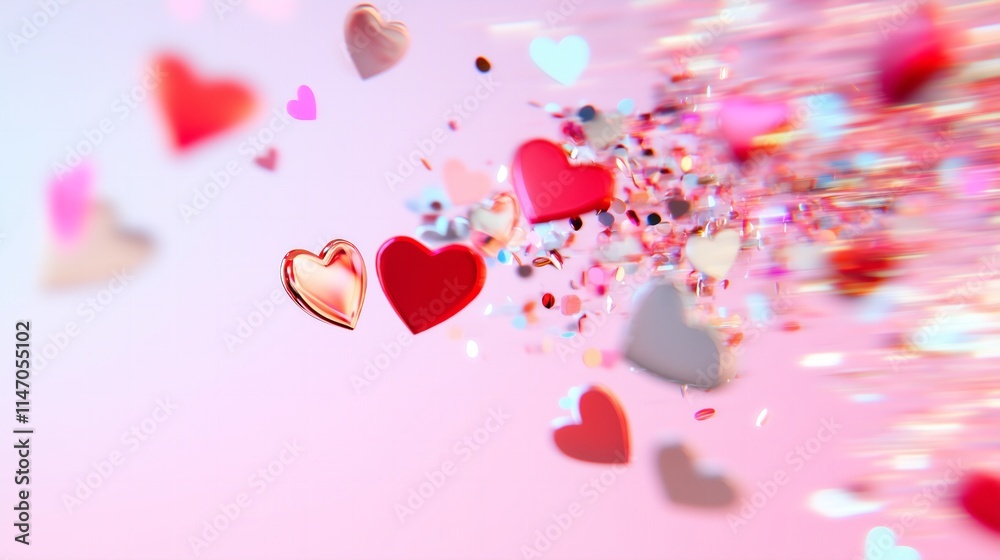 red heart confetti on pink background, motion blur for Valentines red heart confetti on pink background, motion blur for Valentines