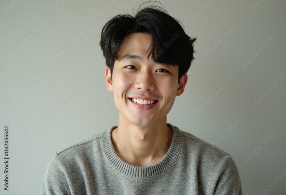 A young man with black hair smiles brightly at the camera. A young man with black hair smiles brightly at the camera.