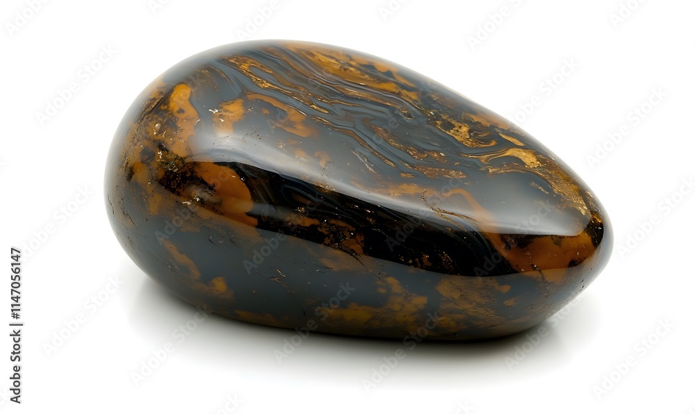 Polished black, tan striped stone with smooth surface. Polished black, tan striped stone with smooth surface.