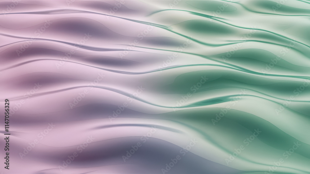 Obraz premium A tranquil abstract design featuring flowing waves in soft pink and green hues, creating a serene and calming visual experience.