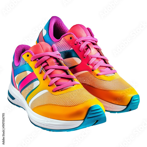 A pair of trendy colorful running sneakers white background