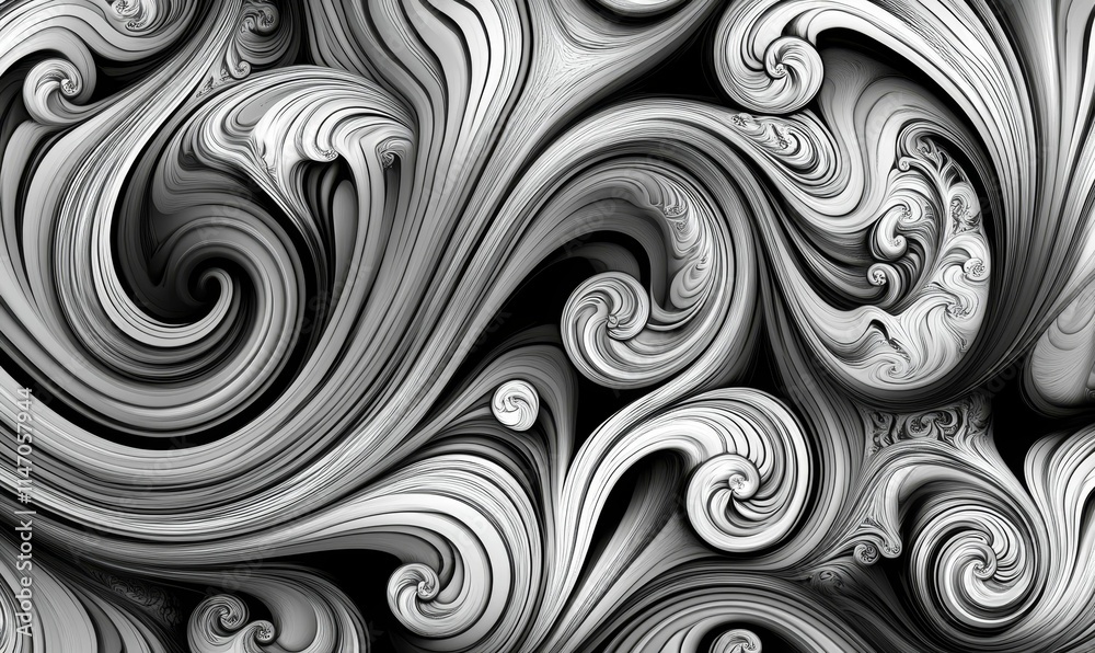 Abstract grayscale swirls; flowing, layered, hypnotic. Abstract grayscale swirls; flowing, layered, hypnotic.