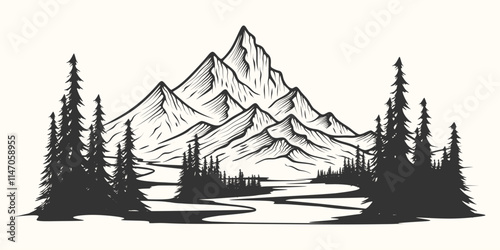 mountain sketch. vector illustration design, for coloring book 