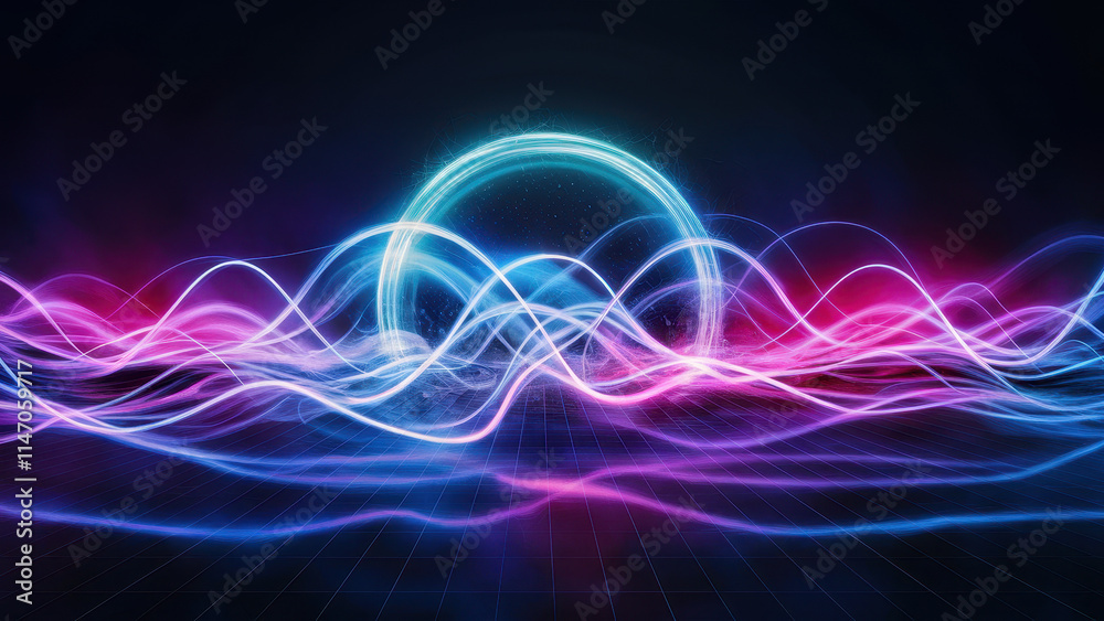 A captivating abstract digital landscape featuring vibrant blue and pink light waves against a dark background, creating a dynamic and futuristic atmosphere. A captivating abstract digital landscape featuring vibrant blue and pink light waves against a dark background, creating a dynamic and futuristic atmosphere.