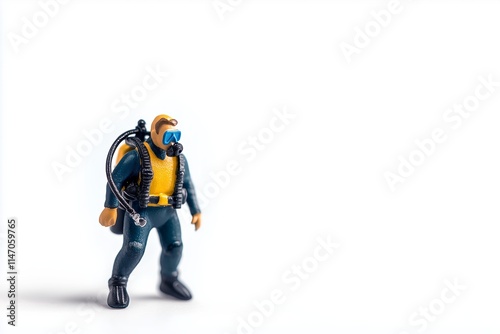 Miniature people : Scuba diver isolated on white background with clipping path