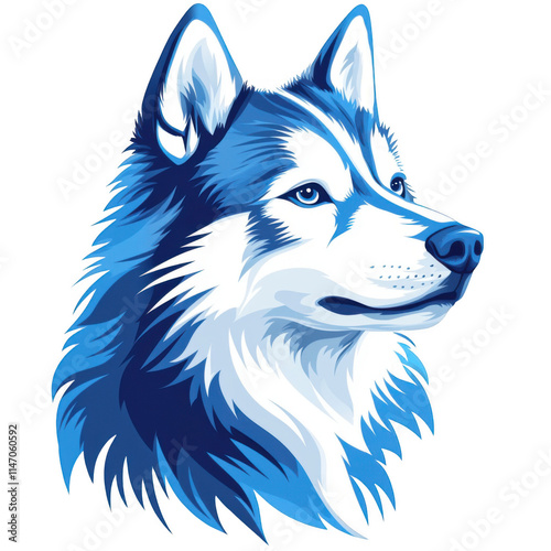 Blue icon of Siberian Husky dog isolated on a transparent background Minimalist flat icon, vector logo style sign clipart on a no background png