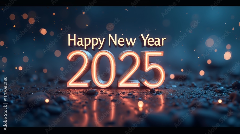 Glowing 2025 New Year Neon Sign Dark Background