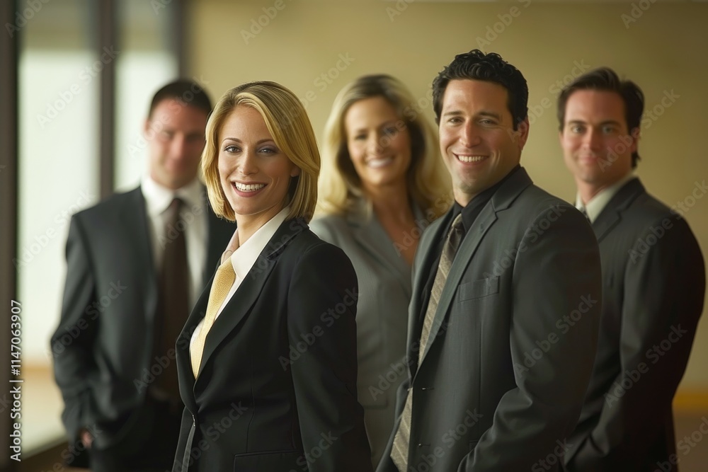Group of business people standing together in a row smiling at the camera Group of business people standing together in a row smiling at the camera