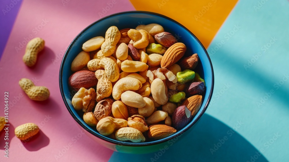 mixed nuts in bowl. Mix of various nuts on colored background. pistachios, cashews, walnuts, hazelnuts, peanuts and brazil nuts. mixed nuts in bowl. Mix of various nuts on colored background. pistachios, cashews, walnuts, hazelnuts, peanuts and brazil nuts.