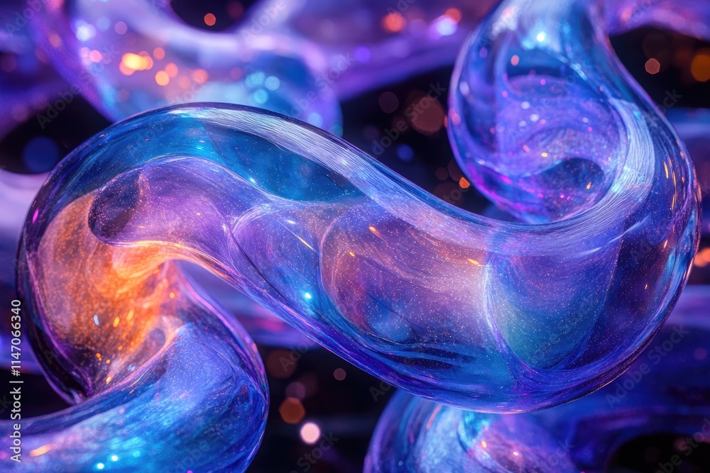 Obraz premium Abstract image of swirling, luminous blue and purple glass tubes, resembling a cosmic nebula.