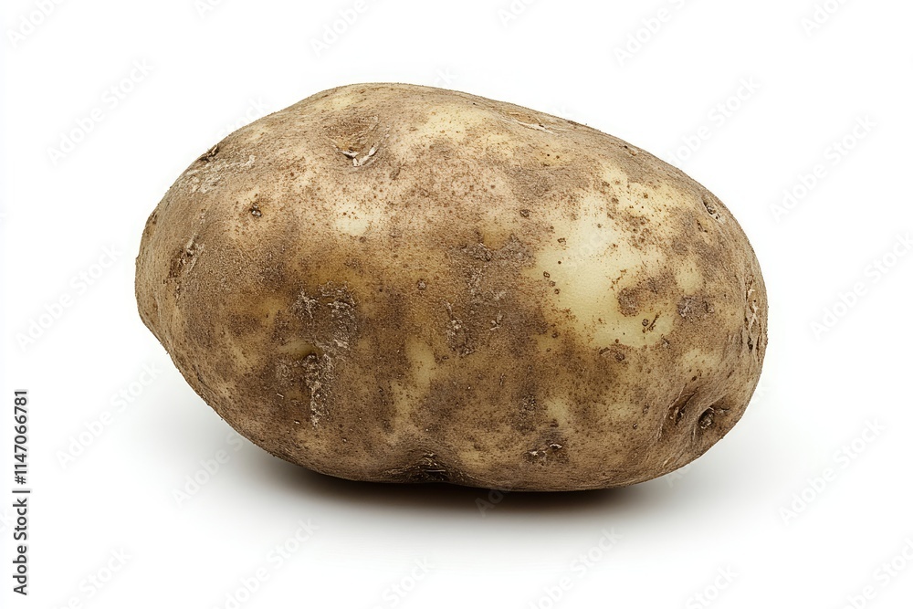 A single potato with a rough brown skin, isolated on a white background A single potato with a rough brown skin, isolated on a white background