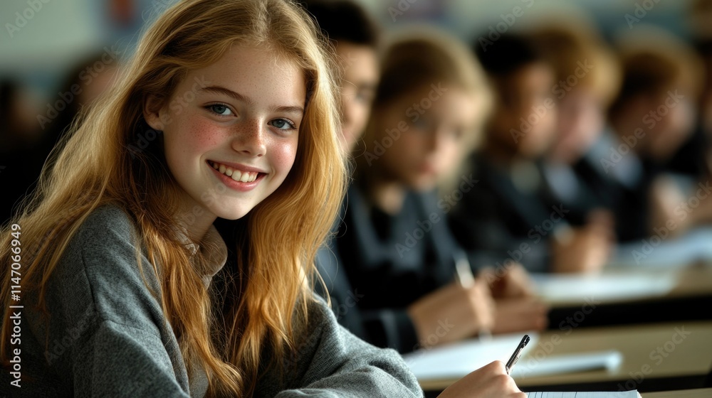 Fototapeta premium Girl Smiling at Class