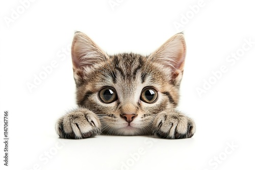 Curious kitten peeking with large expressive eyes, showcasing pl