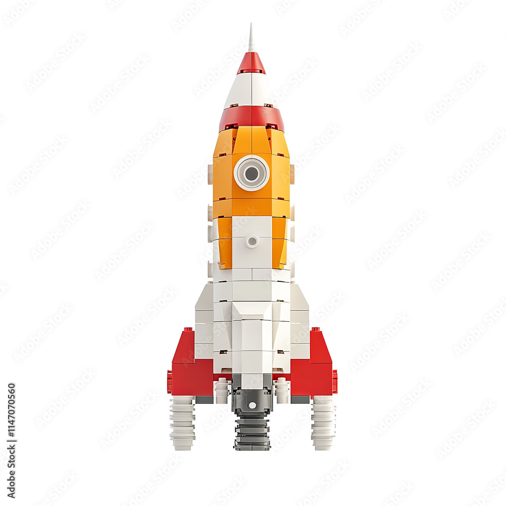a rocket made with legos isolated on a white background