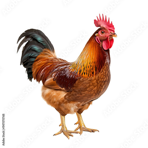 a rosy-brown male chicken white background
