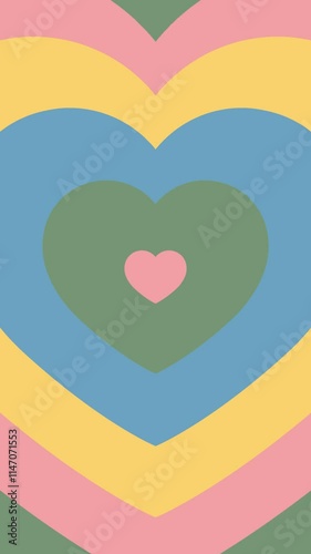 Pastel Hypnotic heart shaped tunnel. Y2k trendy design wallpaper psychedelic 4k seamless looped animated vetical video background.