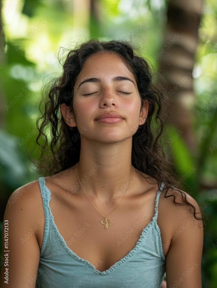 Peaceful Moment - Woman Meditating in Nature