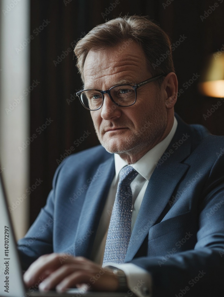 Businessman in a suit working on his laptop at a coffee shop. Businessman in a suit working on his laptop at a coffee shop.