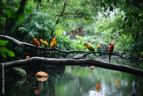 Vibrant Parrots in a Lush Rainforest photo