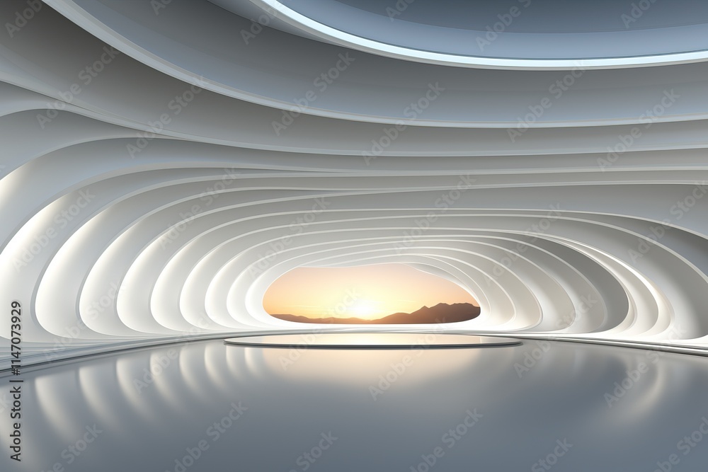 Obraz premium Non-standard architecture with circular elements without sharp corners and in white.