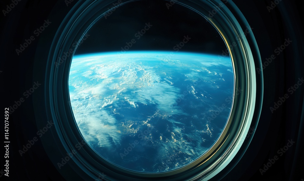 Earth from Space: Stunning View of Blue Planet through Spacecraft Window, Capturing Clouds, Oceans, and City Lights Earth from Space: Stunning View of Blue Planet through Spacecraft Window, Capturing Clouds, Oceans, and City Lights