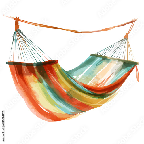 A watercolor of a hammock swaying in the breeze, isolated on a white background. Hammock breeze vector.
