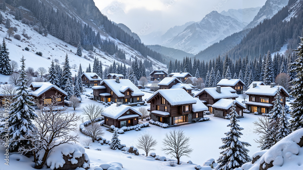 Ski resort in the mountains.