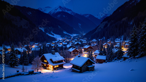 Obraz na płótnie Village in the mountans, winter landscape in the mountains. Night. w salonie