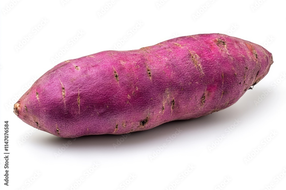 A single purple sweet potato with a clean, smooth surface, isolated on white A single purple sweet potato with a clean, smooth surface, isolated on white