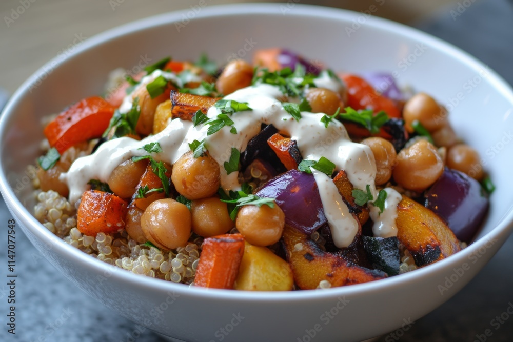 Hearty Quinoa Bowl with Roasted Vegetables and Chickpeas Hearty Quinoa Bowl with Roasted Vegetables and Chickpeas