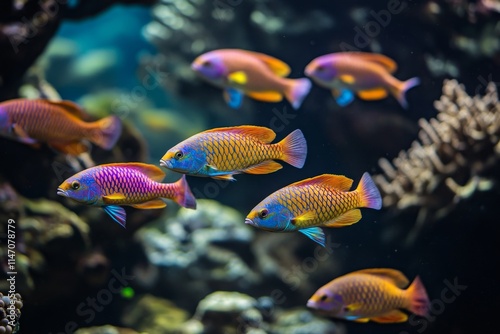 Vibrant Tropical Fish in Coral Reef Aquarium photo