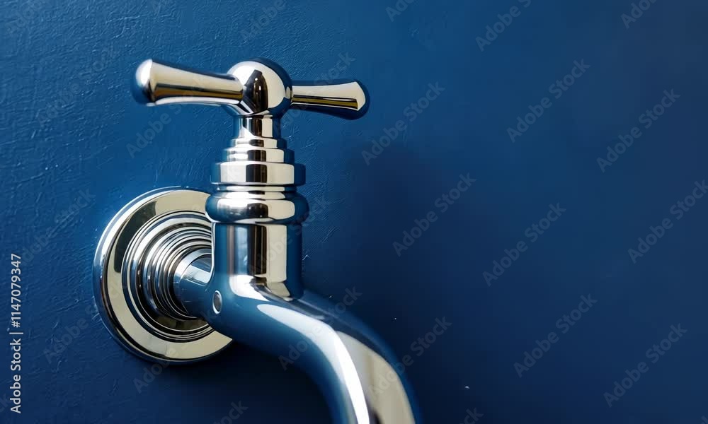 Silver tap against blue background with space on right Silver tap against blue background with space on right
