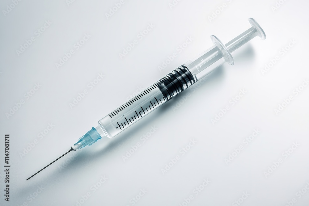 Transparent syringe with precise needle, showcasing medical accu Transparent syringe with precise needle, showcasing medical accu
