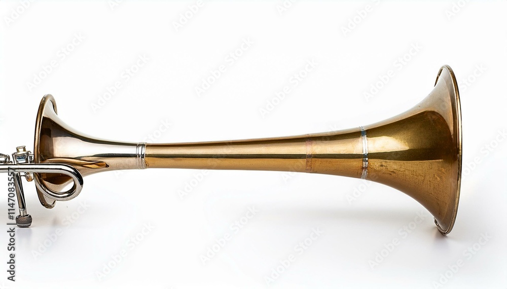 A gleaming brass trombone, poised and ready to play. A musical instrument in a studio setting. A gleaming brass trombone, poised and ready to play. A musical instrument in a studio setting.