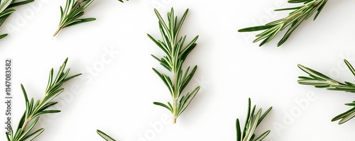 High-res photo of rosemary leaves on white background, intricately detailed, professional stock image.