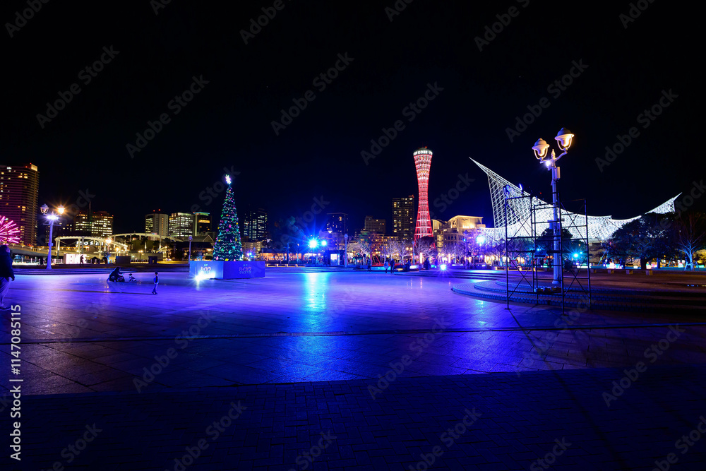 Fototapeta premium みなと町神戸の夜景。冬の夜メリケンパークで撮影