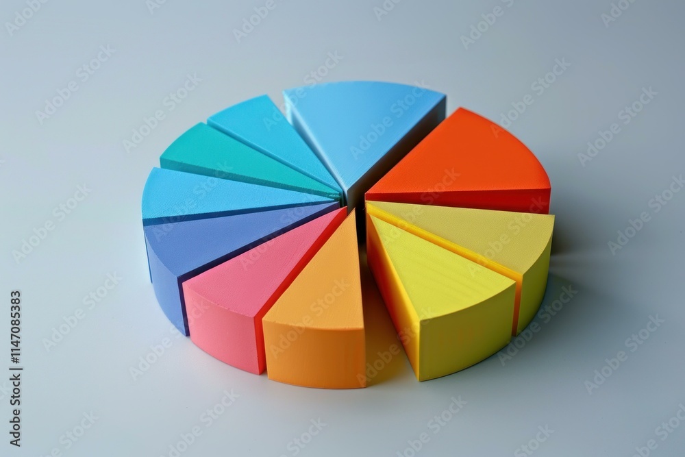 Obraz premium Colorful 3d pie chart is standing on a blue surface, representing market share division and business success