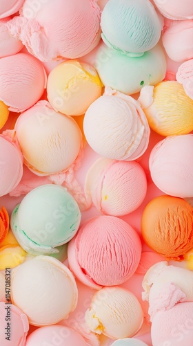 Seamless photographic ice cream scoops pattern that completely fills the frame in pink tones
