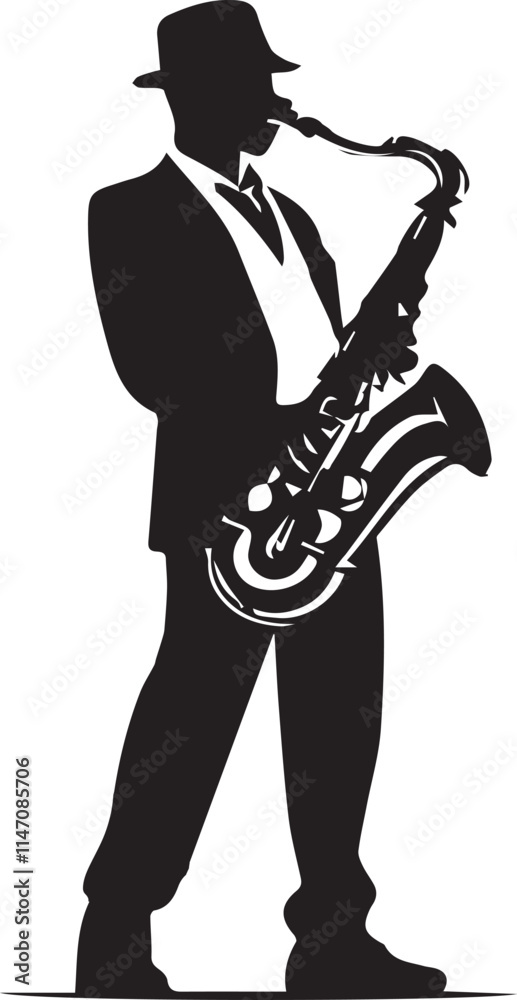 Fototapeta premium Black and White saxophone logo type Silhouette Design