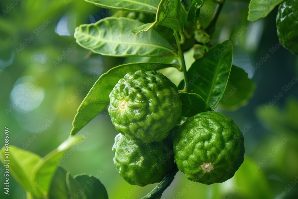 Close up view of bergamot fruits growing on tree branch Close up view of bergamot fruits growing on tree branch