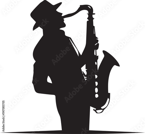 Black and White saxophone logo type Silhouette Design