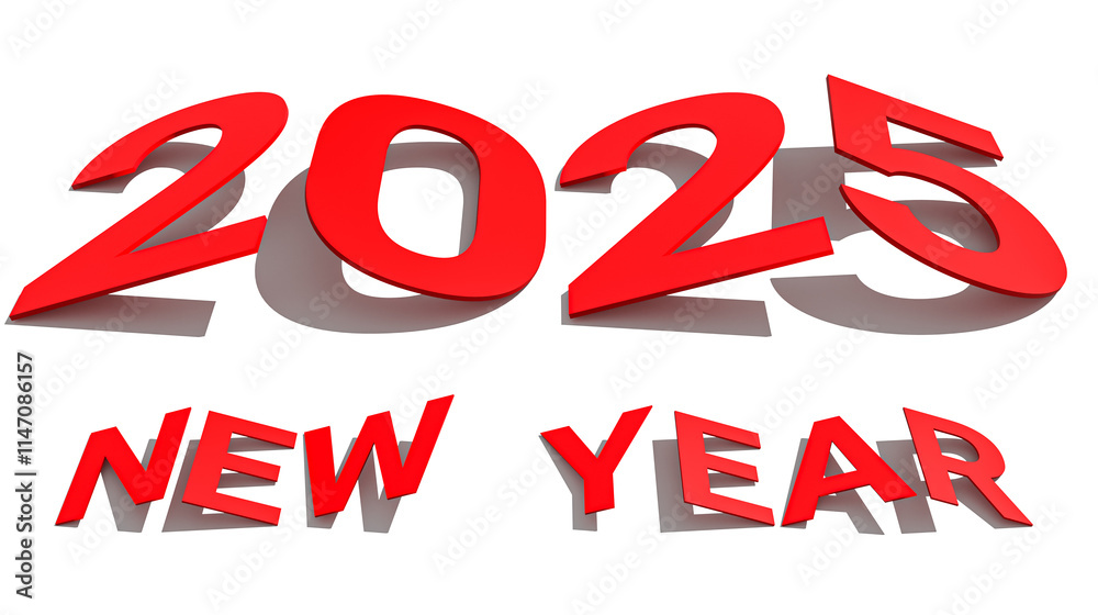 Number 2025 and NEW YEAR isolated on white. Holiday concepts red color Number 2025 and NEW YEAR isolated on white. Holiday concepts red color