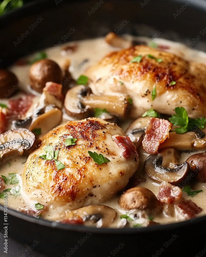 Creamy Chicken Mushroom and Bacon in Skillet Creamy Chicken Mushroom and Bacon in Skillet
