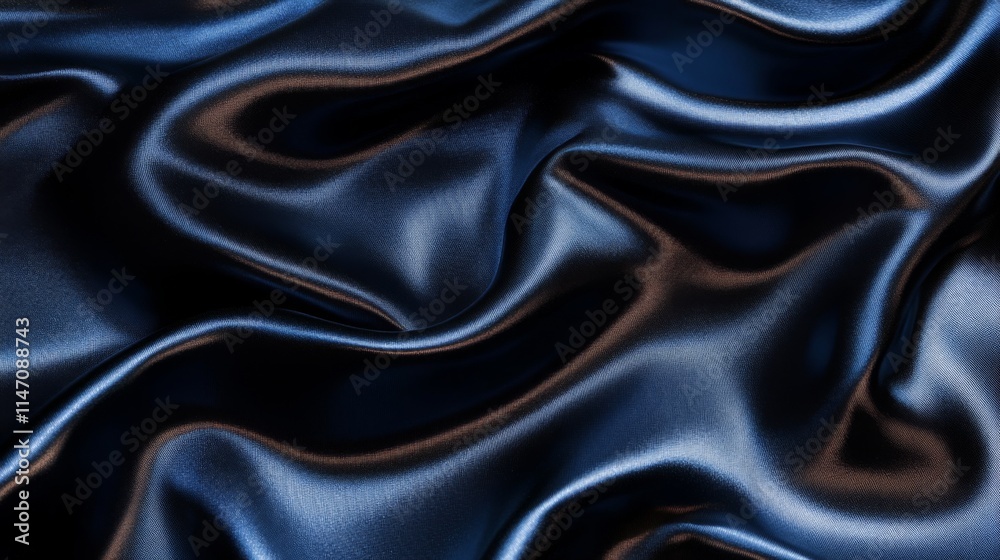 Fototapeta premium Dark Blue Silk Fabric Draped Luxuriously