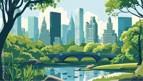 Central Park in Spring- Vector Art