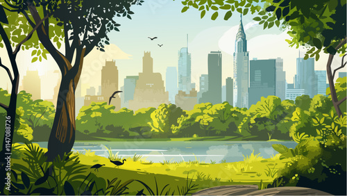 A Peaceful Escape in Central Park- Vector Illustration