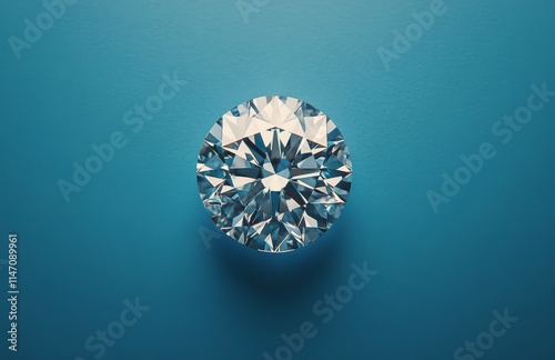 Radiant cut diamond resting on a blue background showcasing its brilliance and clarity in a well-lit setting