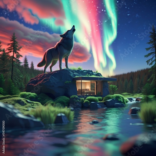 Enchanted Forest Cottage Under Moonlight, Whimsical 3D Fantasy House in a Magical Forest, Dreamy Moonlit Landscape with Glowing Lights, Fairy Tale Cottage in a Mystical Forest Setting.