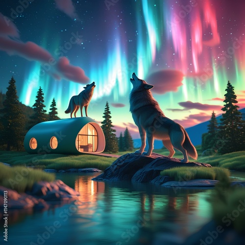 Enchanted Forest Cottage Under Moonlight, Whimsical 3D Fantasy House in a Magical Forest, Dreamy Moonlit Landscape with Glowing Lights, Fairy Tale Cottage in a Mystical Forest Setting.